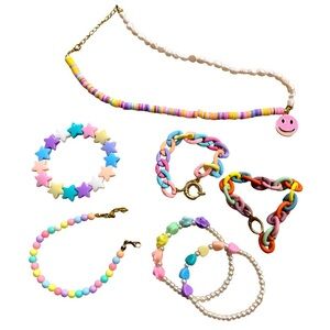 Pastel Jewelry Set Necklace and 6-Piece Bracelet Set Gorgeous Happy Face